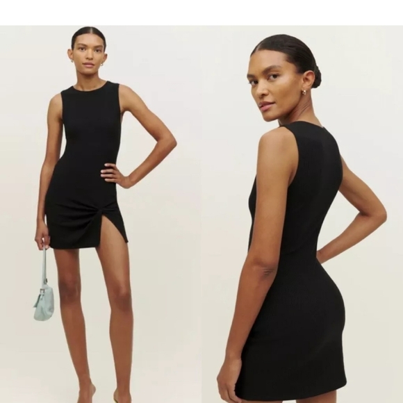 Reformation Little Black Dress Women's Size S With Side Slit Ruched - Picture 1 of 9